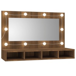 vidaXL Spiegelschrank mit LED Braun Eiche-Optik 90x31,5x62 cm