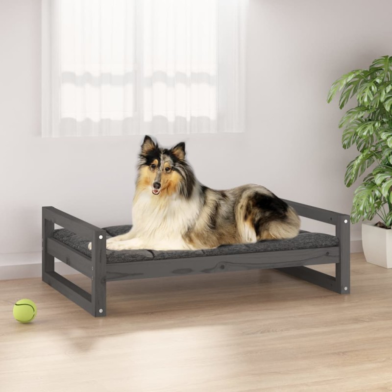 vidaXL Hundebett Grau 95,5x65,5x28 cm Massivholz Kiefer vidaXL Hundebett Grau 95,5x65,5x28 cm Massivholz Kiefer