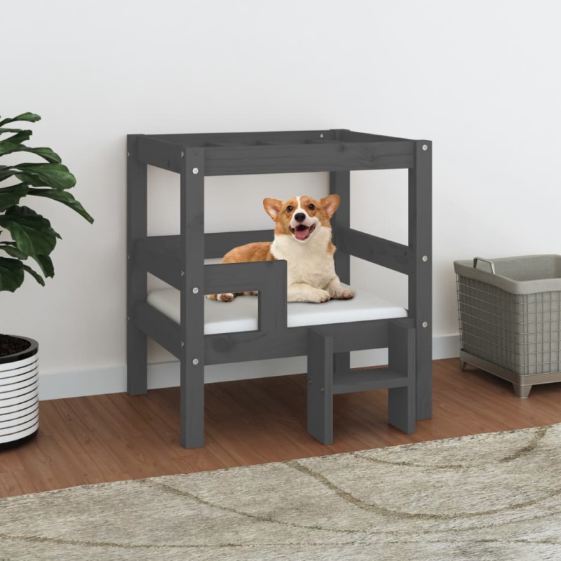 vidaXL Hundebett Grau 55,5x53,5x60 cm Massivholz Kiefer vidaXL Hundebett Grau 55,5x53,5x60 cm Massivholz Kiefer