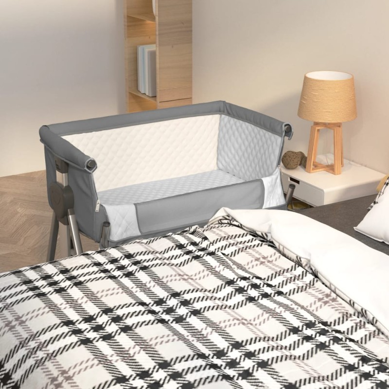 vidaXL Babybett mit Matratze Dunkelgrau Leinenstoff vidaXL Babybett mit Matratze Dunkelgrau Leinenstoff