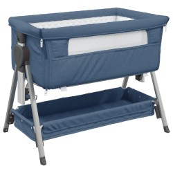 vidaXL Babybett mit Matratze Marineblau Leinenstoff
