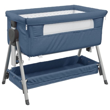 vidaXL Babybett mit Matratze Marineblau Leinenstoff