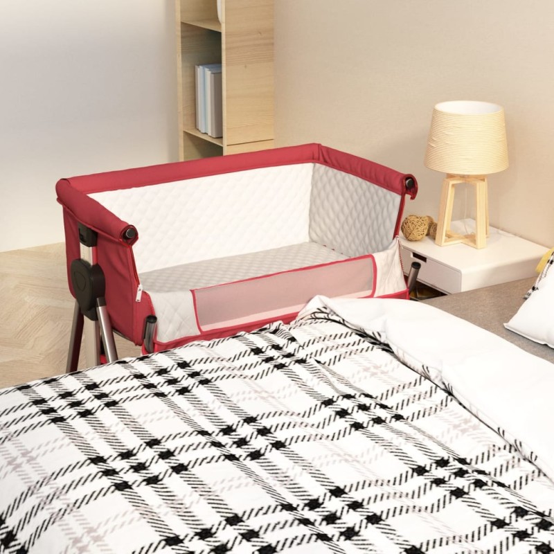 vidaXL Babybett mit Matratze Rot Leinenstoff vidaXL Babybett mit Matratze Rot Leinenstoff