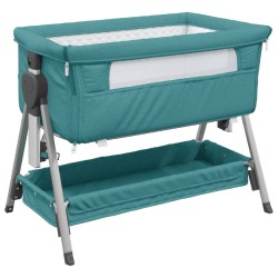 vidaXL Babybett mit Matratze Grün Leinenstoff