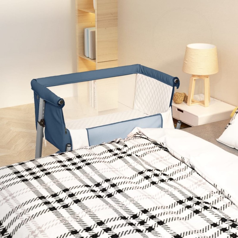 vidaXL Babybett mit Matratze Marineblau Leinenstoff vidaXL Babybett mit Matratze Marineblau Leinenstoff