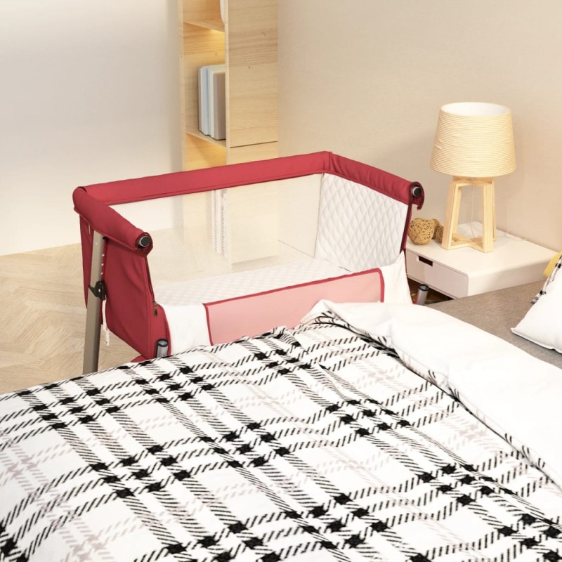 vidaXL Babybett mit Matratze Rot Leinenstoff vidaXL Babybett mit Matratze Rot Leinenstoff