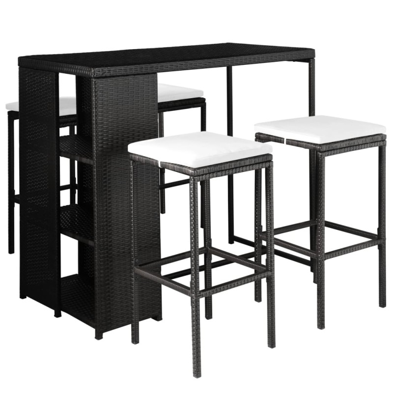 vidaXL 5-tlg. Garten-Essgruppe mit Auflagen Poly Rattan Schwarz vidaXL 5-tlg. Garten-Essgruppe mit Auflagen Poly Rattan Schwarz