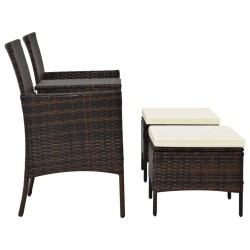vidaXL 2-Sitzer-Gartensofa mit Tisch & Hocker Poly Rattan Braun
