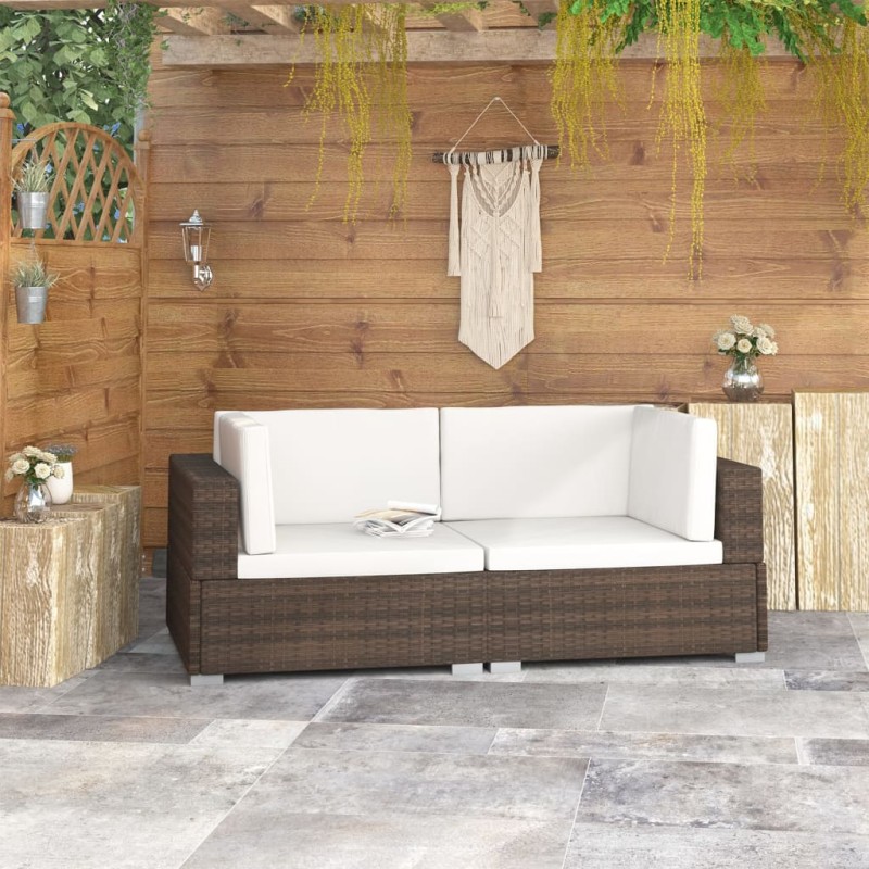 vidaXL Ecksofas 2 Stk. mit Auflagen Poly Rattan Braun vidaXL Ecksofas 2 Stk. mit Auflagen Poly Rattan Braun