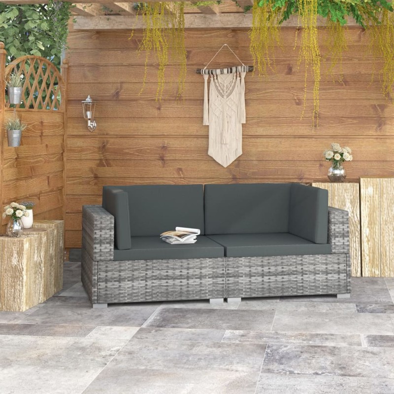 vidaXL Ecksofas 2 Stk. mit Auflagen Poly Rattan Grau vidaXL Ecksofas 2 Stk. mit Auflagen Poly Rattan Grau