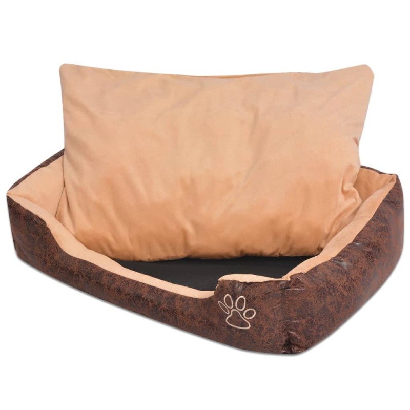 vidaXL Hundebett mit Kissen PU Kunstleder Größe M Braun vidaXL Hundebett mit Kissen PU Kunstleder Größe M Braun
