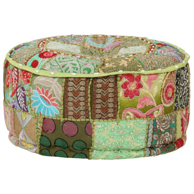 vidaXL Patchwork Sitzpouf Rund Baumwolle Handgefertigt 40x20 cm Grün vidaXL Patchwork Sitzpouf Rund Baumwolle Handgefertigt 40x20 cm Grün
