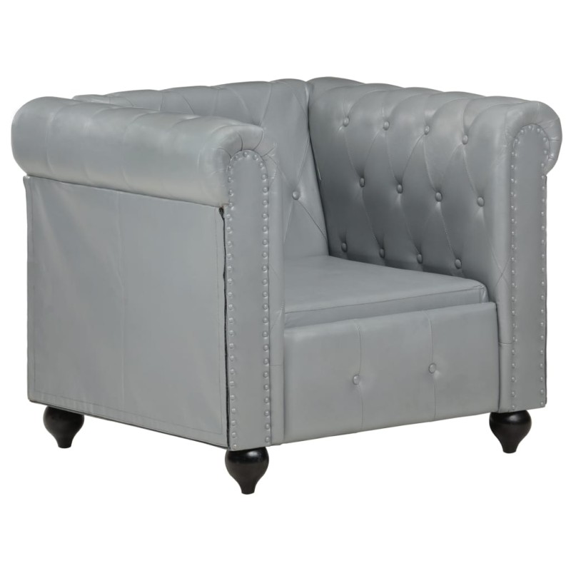 vidaXL Chesterfield-Sessel Grau Echtleder vidaXL Chesterfield-Sessel Grau Echtleder