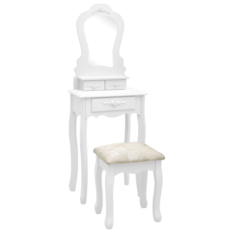 vidaXL Schminktisch-Set mit Hocker Weiß 50x59x136cm Paulownia-Holz vidaXL Schminktisch-Set mit Hocker Weiß 50x59x136cm Paulownia-Holz