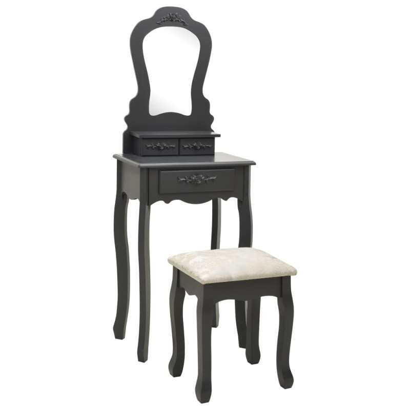 vidaXL Schminktisch-Set mit Hocker Grau 50x59x136 cm Paulownia-Holz vidaXL Schminktisch-Set mit Hocker Grau 50x59x136 cm Paulownia-Holz