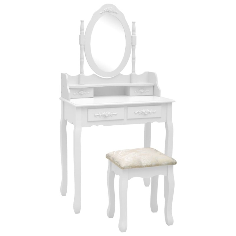 vidaXL Schminktisch-Set mit Hocker Weiß 75x69x140cm Paulownia-Holz vidaXL Schminktisch-Set mit Hocker Weiß 75x69x140cm Paulownia-Holz