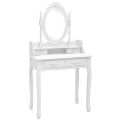 vidaXL Schminktisch-Set mit Hocker Weiß 75x69x140cm Paulownia-Holz 