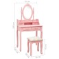 vidaXL Schminktisch-Set mit Hocker Rosa 75x69x140 cm Paulownia-Holz vidaXL Schminktisch-Set mit Hocker Rosa 75x69x140 cm Paulownia-Holz