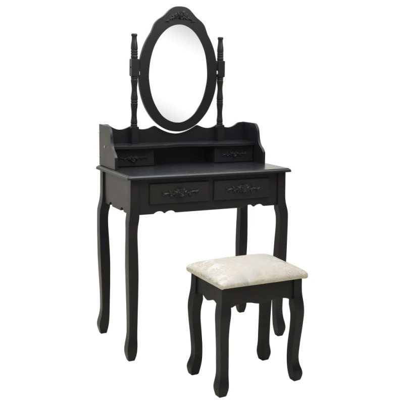 vidaXL Schminktisch-Set mit Hocker Schwarz 75x69x140cm Paulownia-Holz vidaXL Schminktisch-Set mit Hocker Schwarz 75x69x140cm Paulownia-Holz