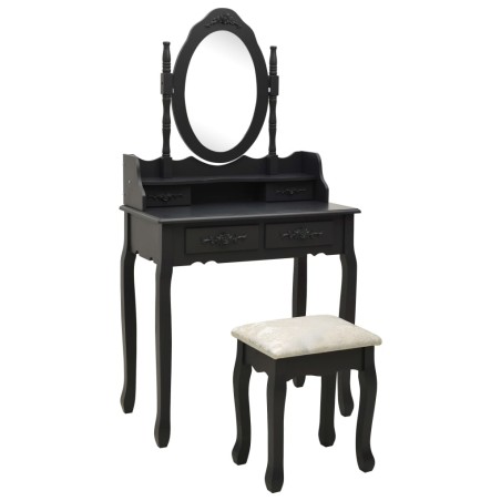 vidaXL Schminktisch-Set mit Hocker Schwarz 75x69x140cm Paulownia-Holz 