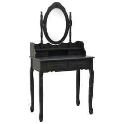 vidaXL Schminktisch-Set mit Hocker Schwarz 75x69x140cm Paulownia-Holz 