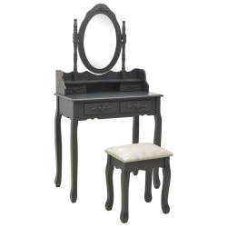 vidaXL Schminktisch-Set mit Hocker Grau 75x69x140 cm Paulownia-Holz 