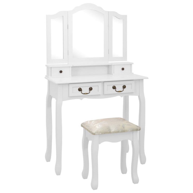 vidaXL Schminktisch-Set mit Hocker Weiß 80x69x141cm Paulowniaholz vidaXL Schminktisch-Set mit Hocker Weiß 80x69x141cm Paulowniaholz