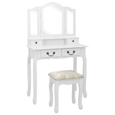 vidaXL Schminktisch-Set mit Hocker Weiß 80x69x141cm Paulowniaholz 