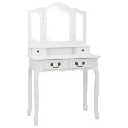 vidaXL Schminktisch-Set mit Hocker Weiß 80x69x141cm Paulowniaholz 