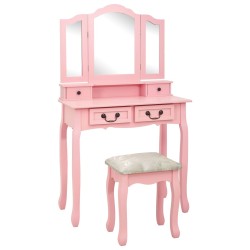 vidaXL Schminktisch-Set mit Hocker Rosa 80×69×141 cm Paulowniaholz 