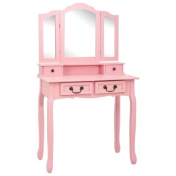 vidaXL Schminktisch-Set mit Hocker Rosa 80×69×141 cm Paulowniaholz 