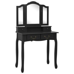 vidaXL Schminktisch-Set mit Hocker Schwarz 80x69x141 cm Paulowniaholz 
