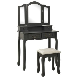 vidaXL Schminktisch-Set mit Hocker Grau 80x69x141 cm Paulowniaholz 