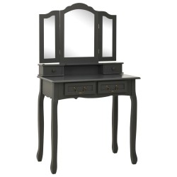 vidaXL Schminktisch-Set mit Hocker Grau 80x69x141 cm Paulowniaholz 