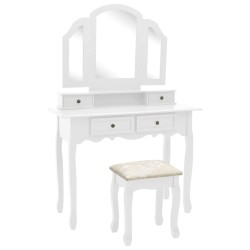 vidaXL Schminktisch-Set mit Hocker Weiß 100x40x146 cm Paulownia-Holz 