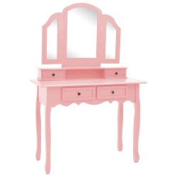 vidaXL Schminktisch-Set mit Hocker Rosa 100x40x146 cm Paulownia-Holz 