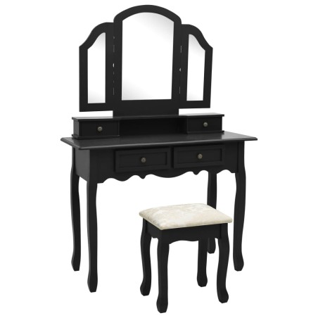 vidaXL Schminktisch-Set Hocker Schwarz 100x40x146 cm Paulownia-Holz 