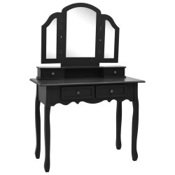 vidaXL Schminktisch-Set Hocker Schwarz 100x40x146 cm Paulownia-Holz 