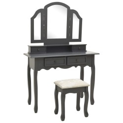 vidaXL Schminktisch-Set mit Hocker Grau 100x40x146 cm Paulownia-Holz 