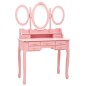 vidaXL Schminktisch mit Hocker und Dreifach-Spiegel Rosa vidaXL Schminktisch mit Hocker und Dreifach-Spiegel Rosa