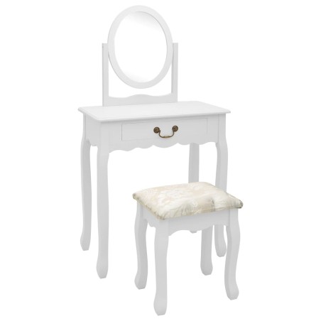 vidaXL Schminktisch mit Hocker Weiß 65x36x128 cm Paulownia-Holz MDF