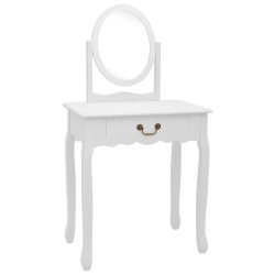 vidaXL Schminktisch mit Hocker Weiß 65x36x128 cm Paulownia-Holz MDF