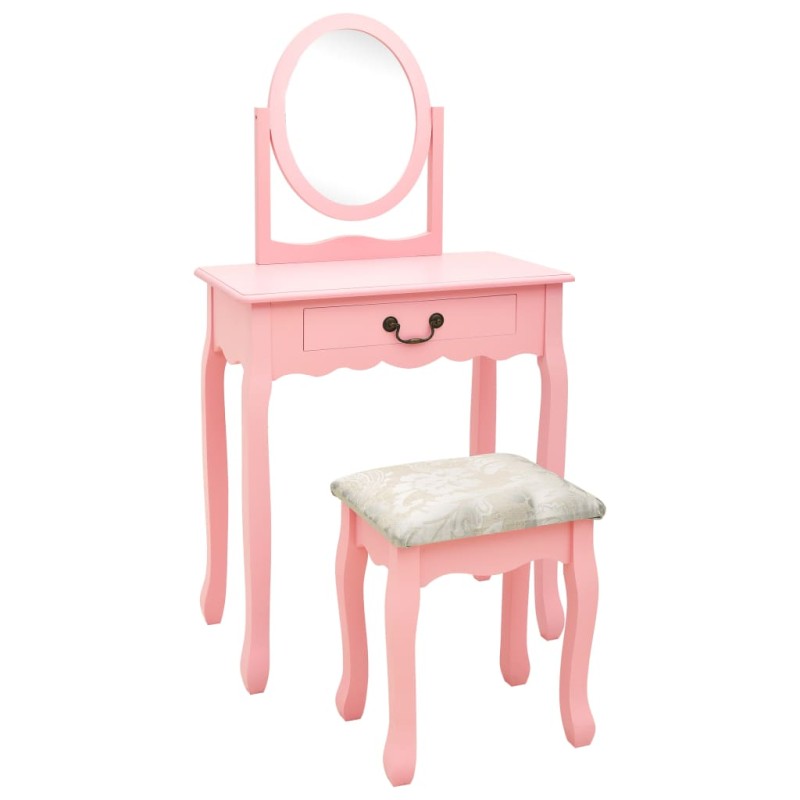 vidaXL Schminktisch mit Hocker Rosa 65x36x128 cm Paulownia-Holz MDF vidaXL Schminktisch mit Hocker Rosa 65x36x128 cm Paulownia-Holz MDF