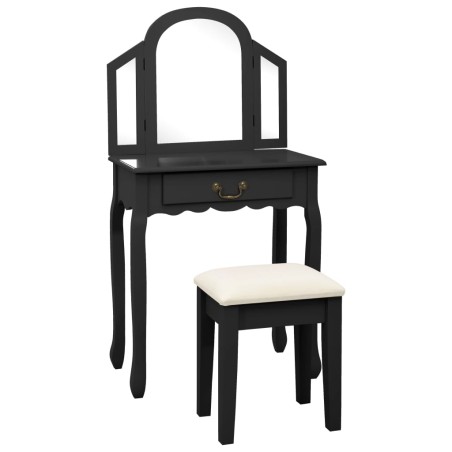 vidaXL Schminktisch mit Hocker Schwarz 65x36x128 cm Paulownia-Holz MDF