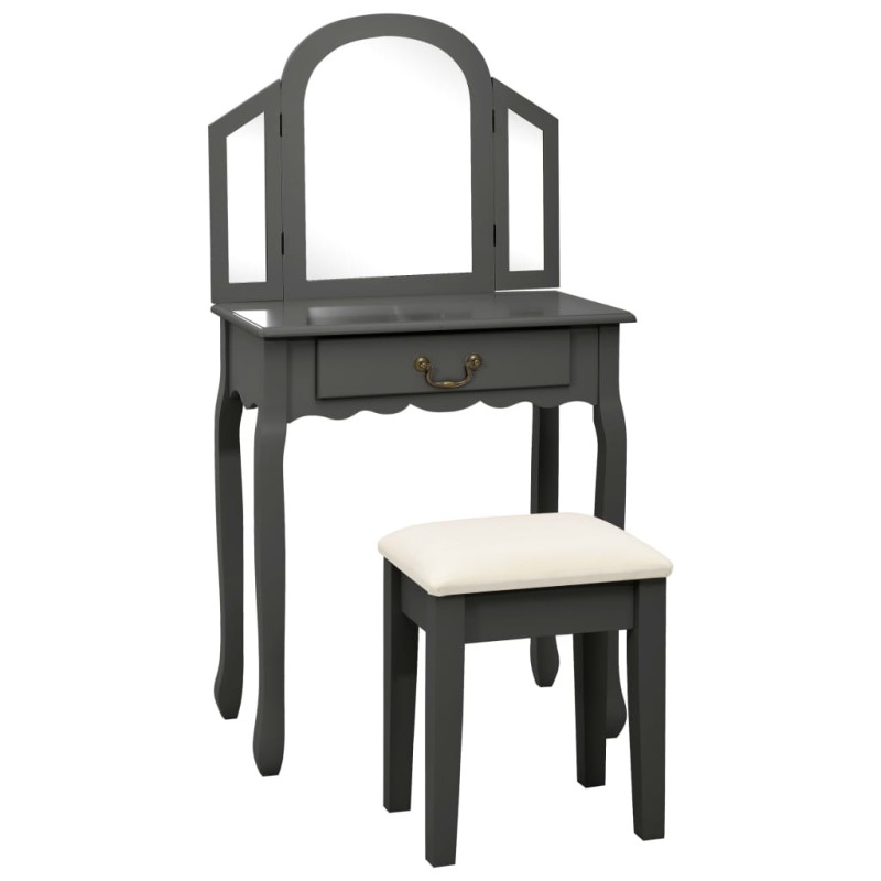vidaXL Schminktisch mit Hocker Grau 65x36x128 cm Paulownia-Holz MDF vidaXL Schminktisch mit Hocker Grau 65x36x128 cm Paulownia-Holz MDF