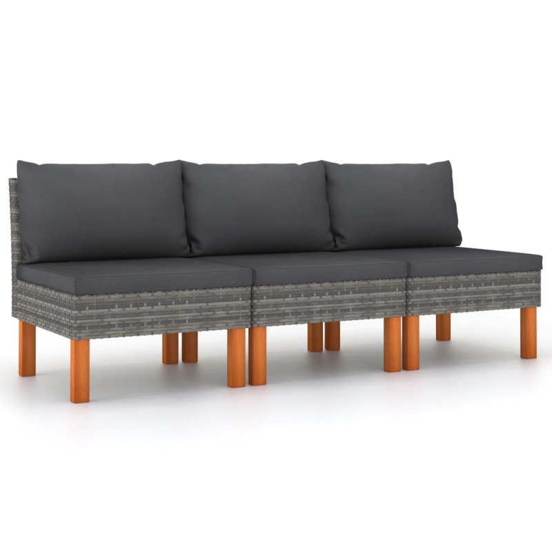 vidaXL Mittelsofas 3 Stk. Poly Rattan und Eukalyptus Massivholz vidaXL Mittelsofas 3 Stk. Poly Rattan und Eukalyptus Massivholz