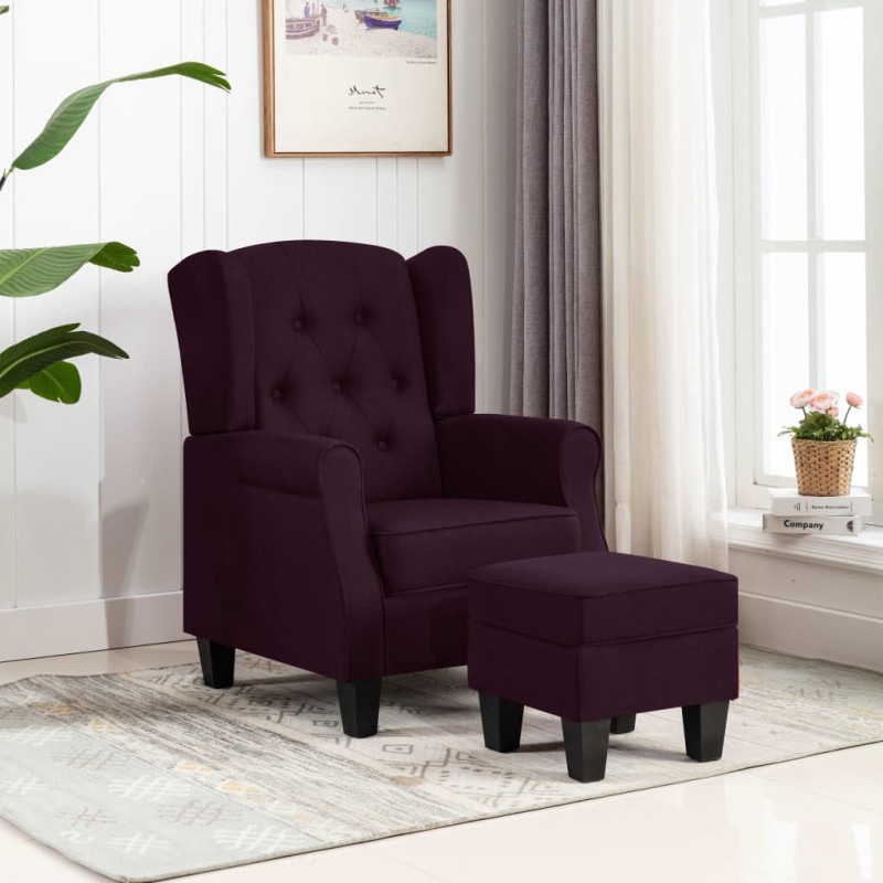 vidaXL Sessel mit Fußhocker Lila Stoff vidaXL Sessel mit Fußhocker Lila Stoff