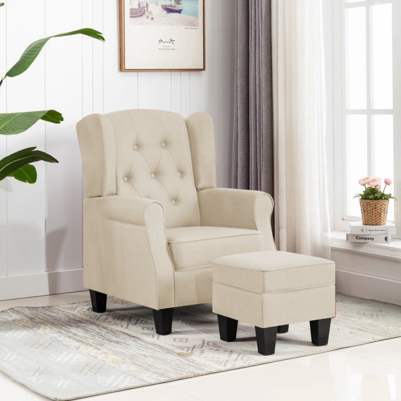 vidaXL Sessel mit Fußhocker Creme Stoff vidaXL Sessel mit Fußhocker Creme Stoff