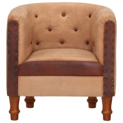 vidaXL Sessel Braun Echtleder und Massivholz Mango 