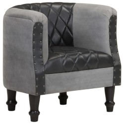 vidaXL Sessel Schwarz Echtleder und Massivholz Mango 
